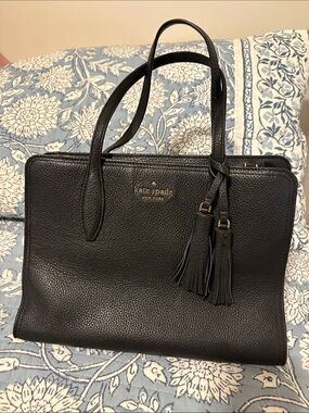kate spade black Pebbled Leather Satchel with Tassel Accents